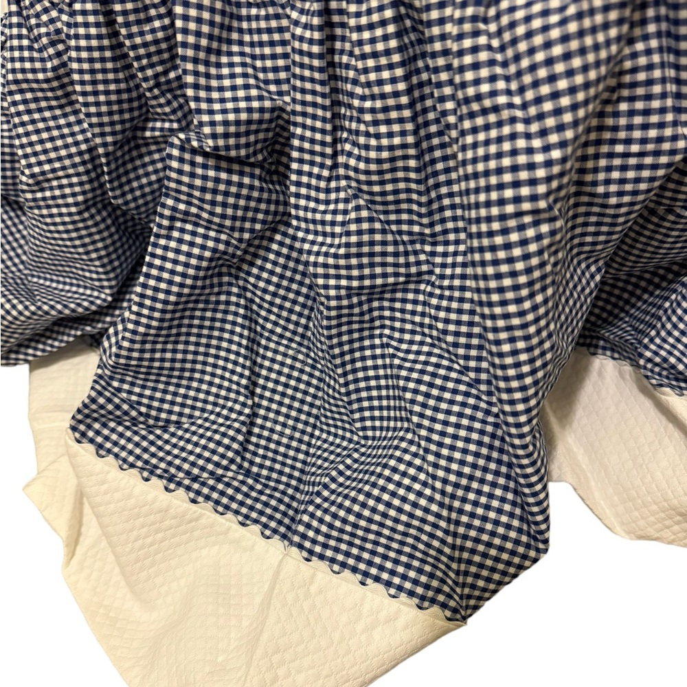 Blauen Custom blue/white gingham crib skirt. 13 inch drop, gathered style. EUC